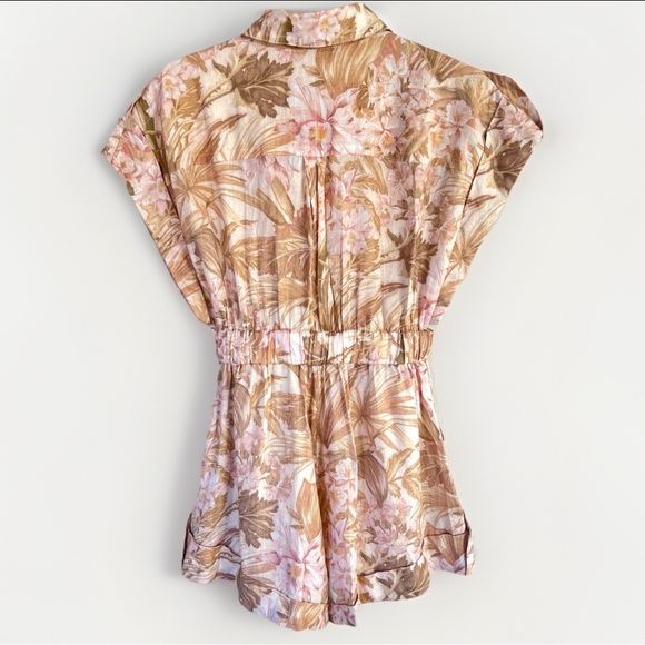 Zimmermann Andie Cuff Playsuit  Sepia Floral Linen Romper Short Sleeve Sz M - Picture 4 of 6